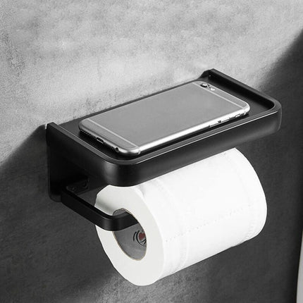 Wall Mounted Toilet Paper Holder Aluminum ROll Holder Toilet Paper Holder With Storage Shelf Black.