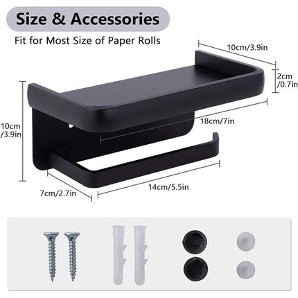 Wall Mounted Toilet Paper Holder Aluminum ROll Holder Toilet Paper Holder With Storage Shelf Black.