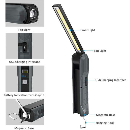 Parts Rechargeable LED Work Light, 5 Modes Work Lamp Mechanic Torch Foldable Lamp With Magnetic Base Inspection Lamp.
