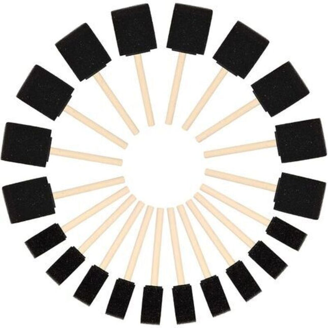 Foam Brushes (20 Pack) - Two Sizes - Sponge Brushes With Wooden Handle - Paint Stamp Brushes For Acrylic, Oil, Varnish.