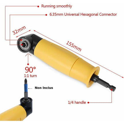 90 Degree Right Angle Drill Adapter Yellow Angle Driver 6.35Mm Hex Shank Driver And Screwdriver Drill Attachment With.