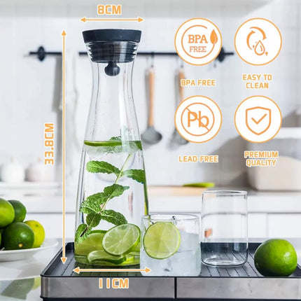 Glass Carafe, 1200Ml Glass Water Pitcher With Silicone Lid, For Homemade Beverage/Iced Tea/Milk/Coffee/Serving Wine,.