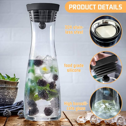 Glass Carafe, 1200Ml Glass Water Pitcher With Silicone Lid, For Homemade Beverage/Iced Tea/Milk/Coffee/Serving Wine,.