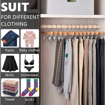 Home 10 Pack 32Cm Natural Wooden Hangers For Pants Skirts Socks Underwear Non-Slip Hangers With Clips.