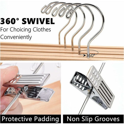 Home 10 Pack 32Cm Natural Wooden Hangers For Pants Skirts Socks Underwear Non-Slip Hangers With Clips.