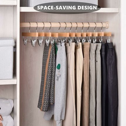 Home 10 Pack 32Cm Natural Wooden Hangers For Pants Skirts Socks Underwear Non-Slip Hangers With Clips.