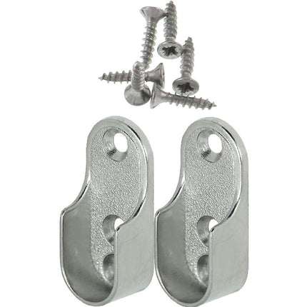 Oval Furniture Rail Hanger 2 Pieces - Wardrobe Tube Bracket For Oval Bar Nickel Plated Steel ROd Hanger Fixing Metal.