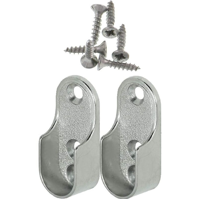 Oval Furniture Rail Hanger 2 Pieces - Wardrobe Tube Bracket For Oval Bar Nickel Plated Steel ROd Hanger Fixing Metal.