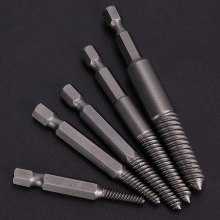 Screw Drill Bits, Stud Removal Tool, 5 pcs Broken Screw Extractor Hex Shank Fine Teeth DAmaged Bolt Removal Tool.