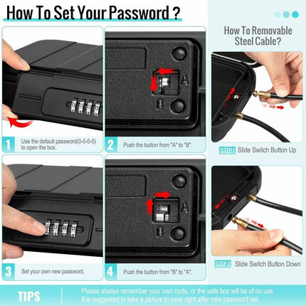 Portable Safe Box Mini Travel Safe Box Waterproof Anti-Theft With Detachable Metal Cable For Home, Office, Hotel,.