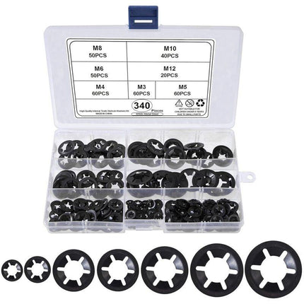 Universal Lock Washers Lock Washer M3 M4 M5 M6 M8 M10 M12 Starlock Washer Quick Push Fasteners Assortment Kit With Box.