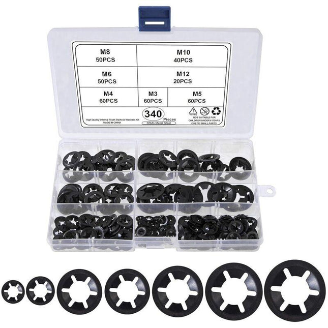 Universal Lock Washers Lock Washer M3 M4 M5 M6 M8 M10 M12 Starlock Washer Quick Push Fasteners Assortment Kit With Box.