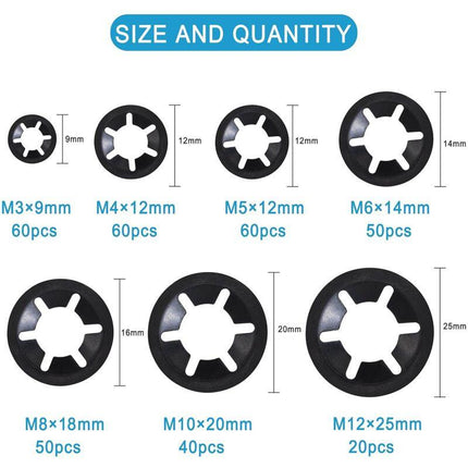 Universal Lock Washers Lock Washer M3 M4 M5 M6 M8 M10 M12 Starlock Washer Quick Push Fasteners Assortment Kit With Box.