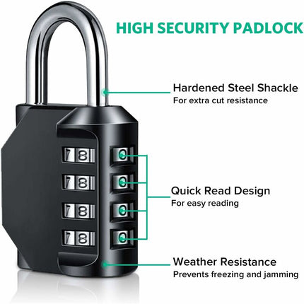 Padlock, Code Lock, Gym Lock, Waterproof Outdoor 4 Digit Resettable Combination Lock For School Gym Locker, Shed,.
