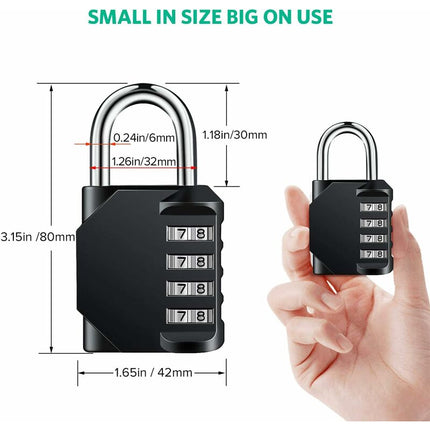 Padlock, Code Lock, Gym Lock, Waterproof Outdoor 4 Digit Resettable Combination Lock For School Gym Locker, Shed,.