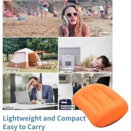 Inflatable Camping Pillows Orange 2 Pack Compact And Ultralight Beach Pillows For Travel, Hiking And Mountaineering.