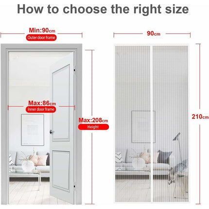 Magnetic Screen Door 90X210Cm Anti Fly Curtain Adhesive Strip Automatic Closing Ultra Fine Mesh Tool-Free Installation.