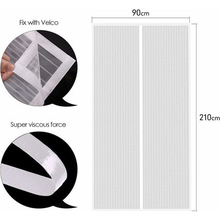 Magnetic Screen Door 90X210Cm Anti Fly Curtain Adhesive Strip Automatic Closing Ultra Fine Mesh Tool-Free Installation.