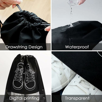 Travel Shoe Bag, Waterproof Dustproof Fleece Shoe Bag Set With Clear Window And Drawstring (32X44Cm) -10 pcs-Black.