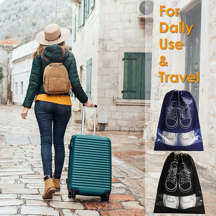 Travel Shoe Bag, Waterproof Dustproof Fleece Shoe Bag Set With Clear Window And Drawstring (32X44Cm) -10 pcs-Black.