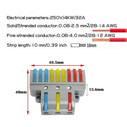 Electrical Connector, 6 pcs 3 In 9 Out Compact Conductor Connector, Cable Terminal Block Quick Spring Connector, With.