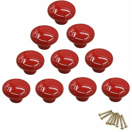 Red Ceramic Drawer Pulls And Knobs Furniture Handle Door Knob For Kids ROom Pack Of 10 (Comes With Screws).