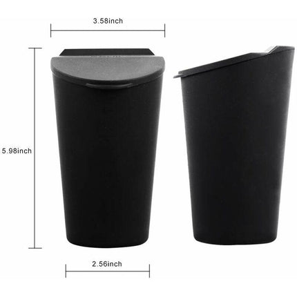 Small Car Trash Can With Lid - Car Cup Holder - Car Door Pocket Trash Can - Garbage Bin For Car, Home, Office - Black.