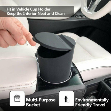 Small Car Trash Can With Lid - Car Cup Holder - Car Door Pocket Trash Can - Garbage Bin For Car, Home, Office - Black.
