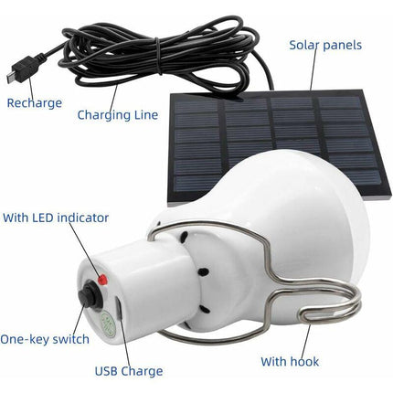 Portable Solar Light LED Bulb Solar Powered With Solar Panel For Garden, Patio, Indoor, Outdoor, Hiking, Camping, Tent,.