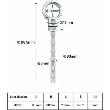 Eye Bolts M8 X 80Mm Stainless Steel Metric Thread M8 Eye Bolts For Fixing And Hanging, 6 pcs.