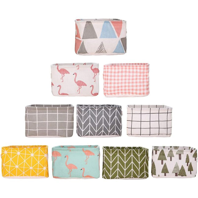 10 Pack Small Foldable Linen Fabric Storage Basket With Handles And Water Repellent Lining, For Shelves And Desk, Toys,.