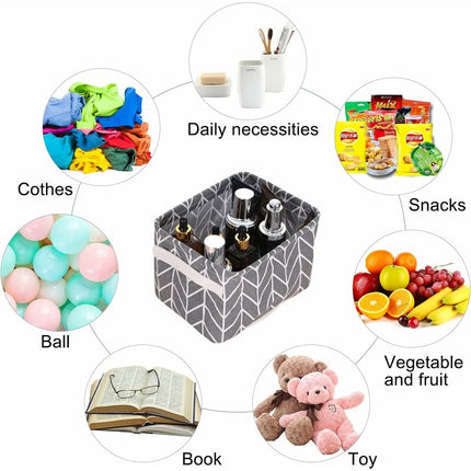 10 Pack Small Foldable Linen Fabric Storage Basket With Handles And Water Repellent Lining, For Shelves And Desk, Toys,.