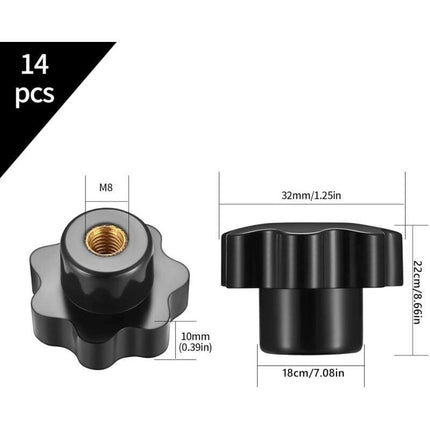 14 pcs M8 Knurled Thread Clamping Knob, Star Knobs Handle Internal Thread For Mechanical Devices, Instruments.