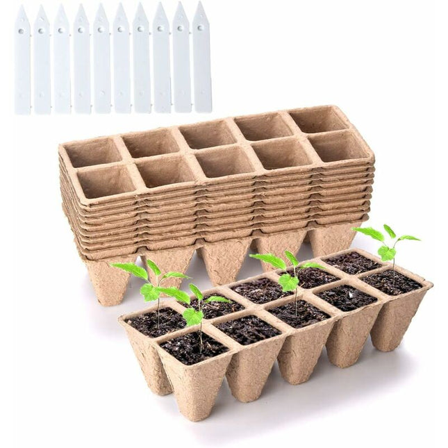 10 Pack Peat Pots, 100 Cells Biodegradable Seedling Starter Kit For Indoor Outdoor, Includes 10 Plastic Plant Labels.