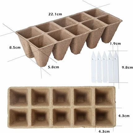 10 Pack Peat Pots, 100 Cells Biodegradable Seedling Starter Kit For Indoor Outdoor, Includes 10 Plastic Plant Labels.
