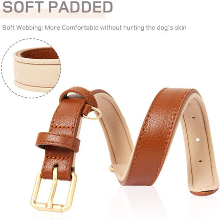 Leather Dog Collar, Adjustable Dog Collar Soft Padded Leather Cushion For Small, Medium Or Large Dogs, Brown, M.