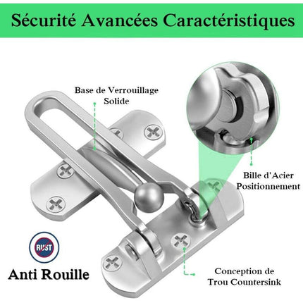 2Pack Security Door Lock Steel Window Guard Lock Entry Door Without Chain Lock Latch For Window Door.