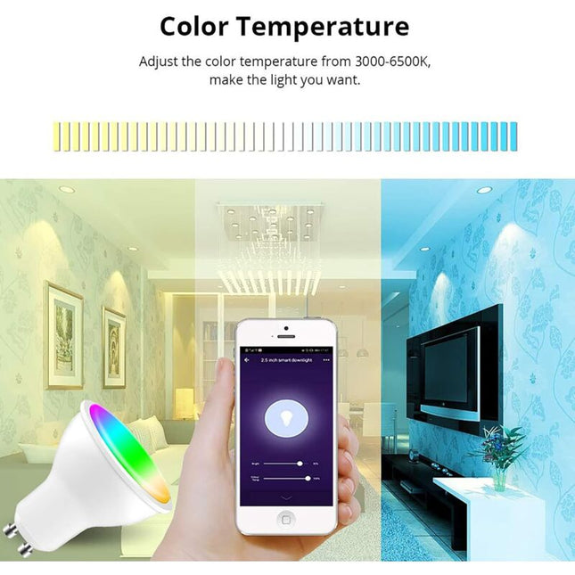 [Pack Of 4] Gu10 5W LED Bulb, Gu10 Alexa, Rgbw 3000K-6500K, [App Control] [Voice Control], Compatible With Google Home,.