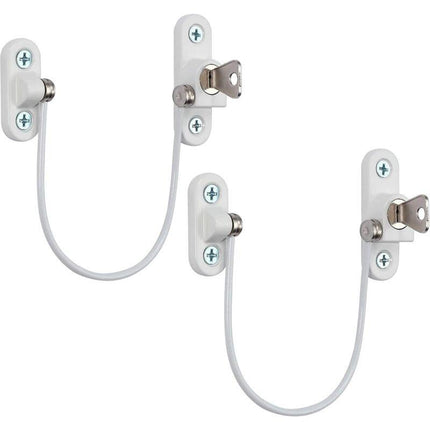 Security Lock Furniture Door Window-2 pcs With Key White Cable Restrictor 190Mm-Baby Child Safety Cable Restrictor.