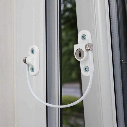 Security Lock Furniture Door Window-2 pcs With Key White Cable Restrictor 190Mm-Baby Child Safety Cable Restrictor.