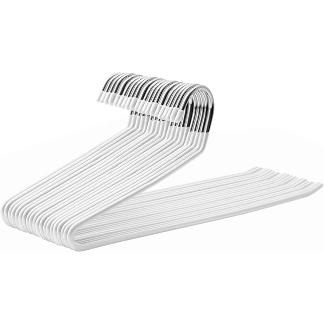 20 Pack Metal Trouser Hangers, Open End Hanger, Non-Slip Coating, Space Saving, 35Cm Length, White.