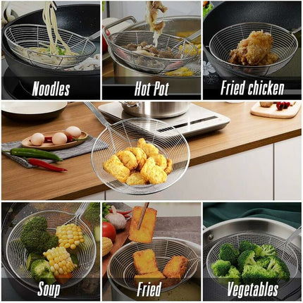 Stainless Steel Skimmer With Handle For Frying And Serving Food, Pasta, Spaghetti, Noodles (Diameter: 20Cm Total.