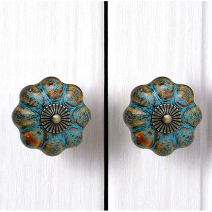 6 pcs Ceramic Glazed Door Handles For Cabinets, Bathrooms, Wardrobes, Drawers (Blue).
