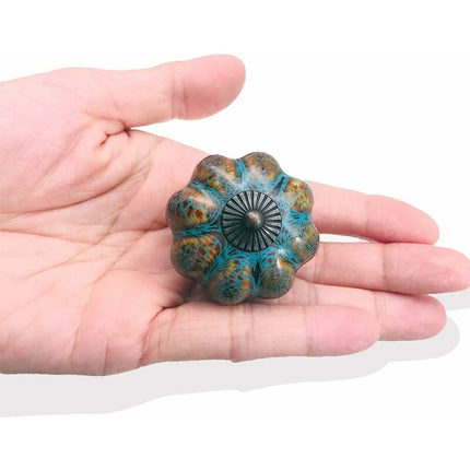 6 pcs Ceramic Glazed Door Handles For Cabinets, Bathrooms, Wardrobes, Drawers (Blue).