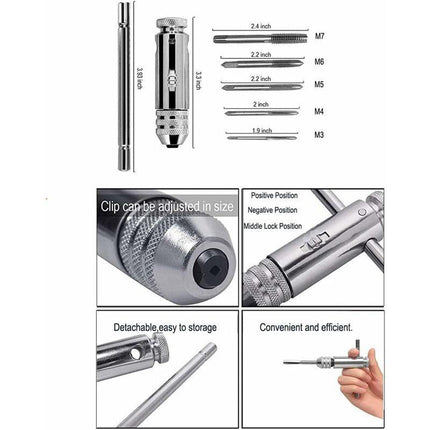 T Bar Handle Ratchet Tap Holder, Adjustable Tap Wrench With 5 pcs M3-M8 3Mm-8Mm Metric T-Shaped Plug Machine Screw.