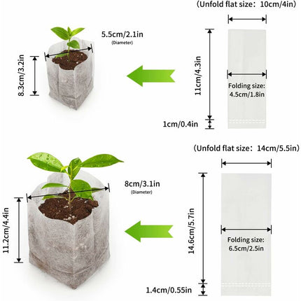 200 pcs Biodegradable Non-Woven Fabric Plant Grow Bags Seedling Grow Bags (14 X 16Cm + 10 X 12Cm).