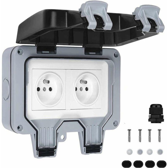 Waterproof Socket Double Outdoor Electrical Socket Ip66 Waterproof Wall Socket 16A.