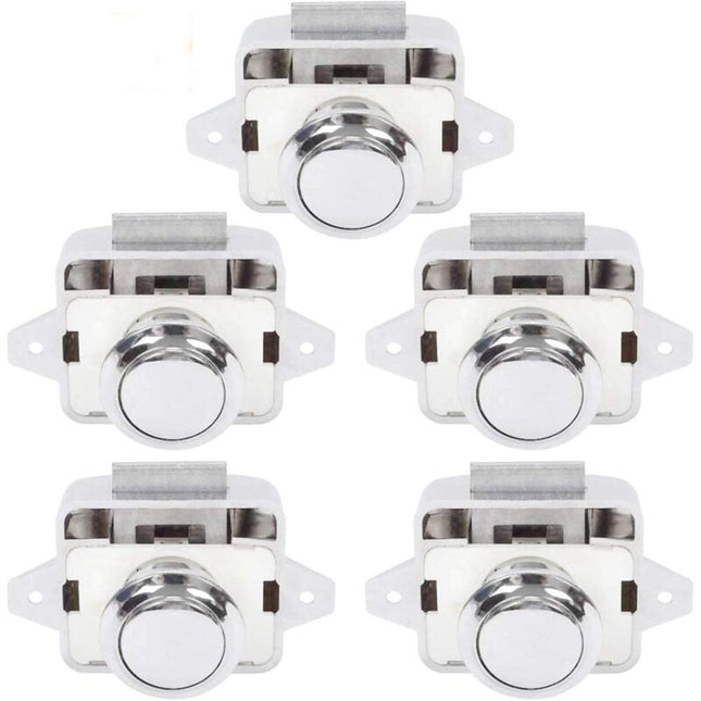 Push Button Camper - Lock Latch Door Closer Cupboard Knob For Rv Motorhome Caravan 5 pcs Silver.
