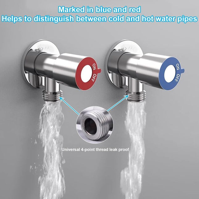 2 pcs Stainless Steel Faucet Angle Valve 1/2' Angle Valve Angle Control Valve For Bathroom, Kitchen, Toilet (Blue, Red).