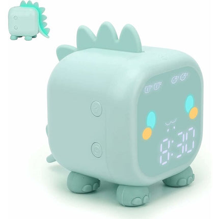 Cute Kids Alarm Clock, Multifunctional Adjustable Night Light Countdown Snooze Voice Control Rechargeable Clock (Green).